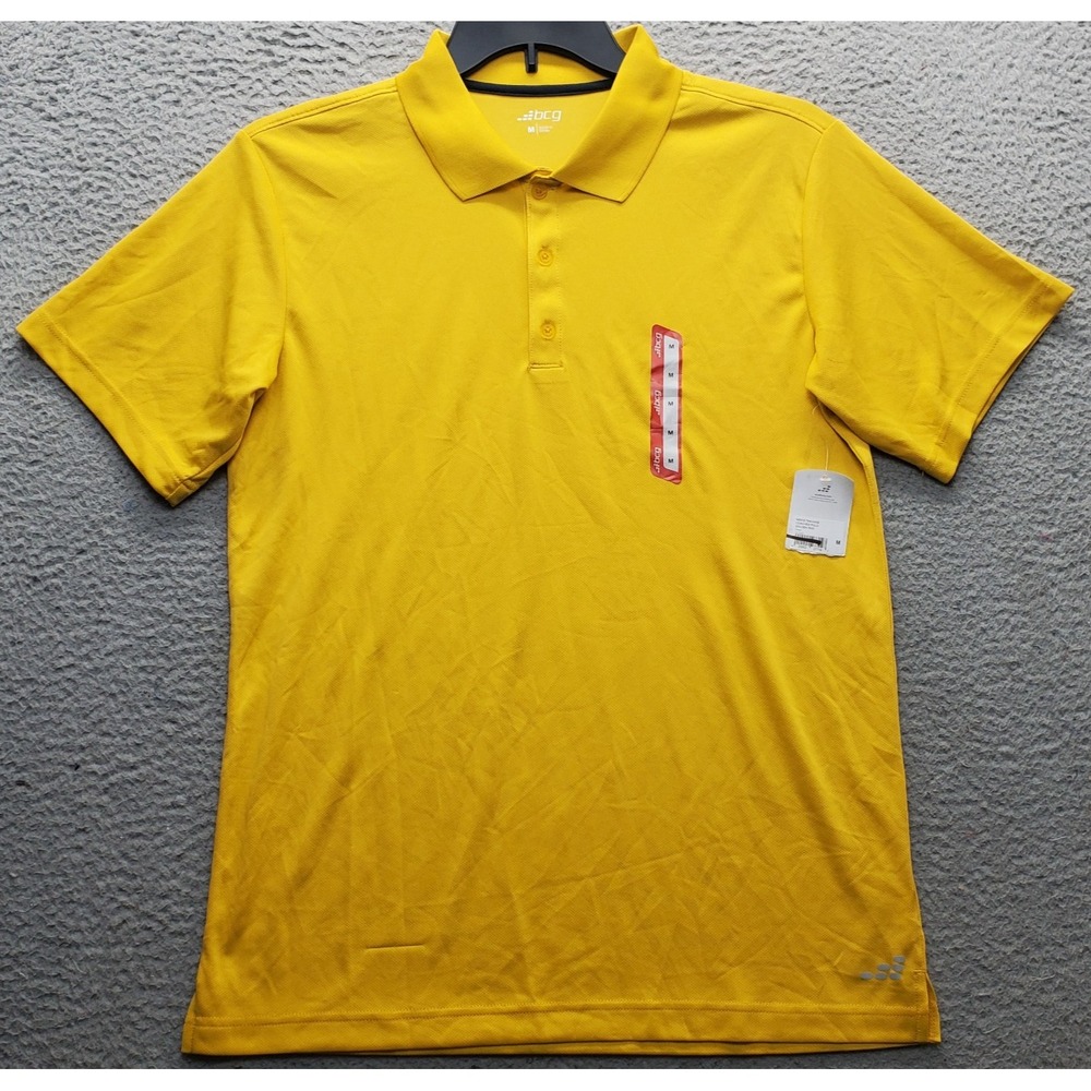 BCG Golf Performance Polo Shirt Mens M Yellow Short Sleeve Slit Collared Popover